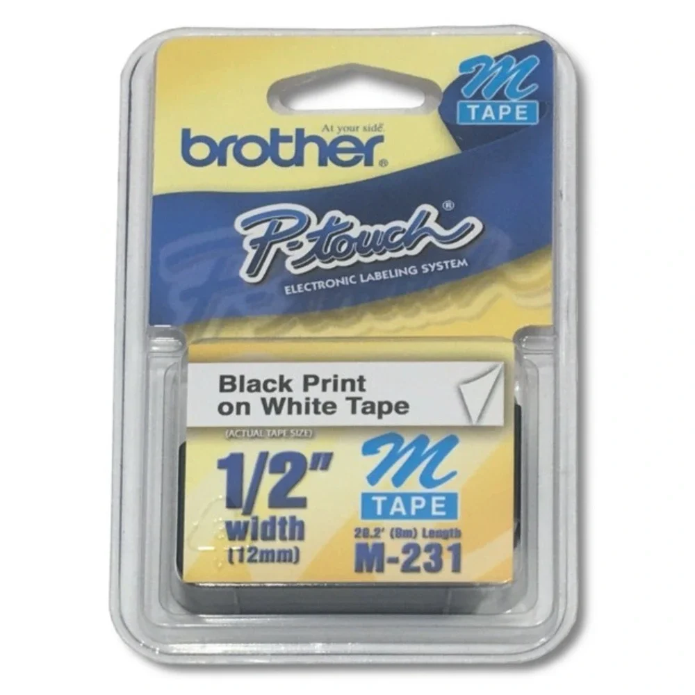 2 Packs - Brother P-Touch M-Tape 1/2 inch - BLACK on WHITE - M-231 B3